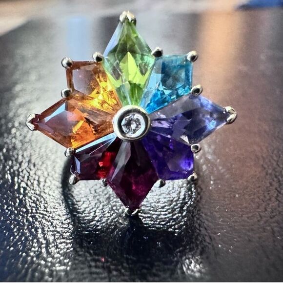 14K Yellow Gold Multicolor Gemstone Ring - Picture 2 of 11